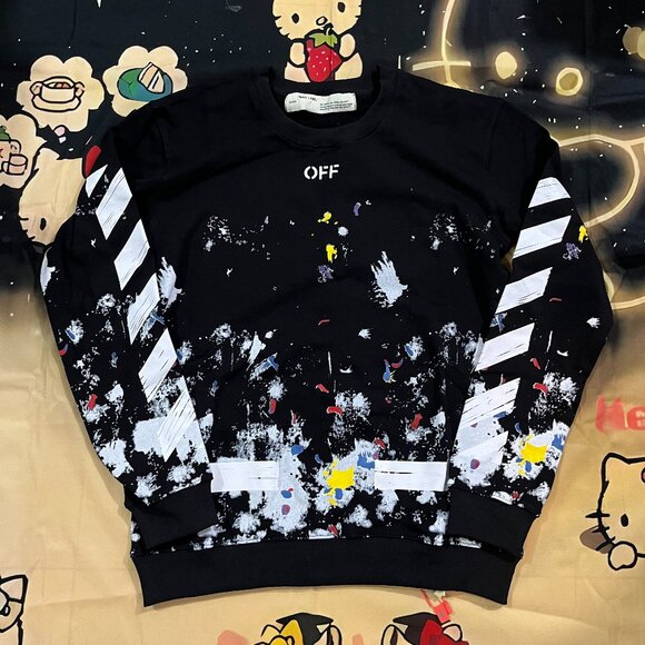 Off-White Unisex White Print Black Crew NeckSweatshirt - Picture 1 of 7